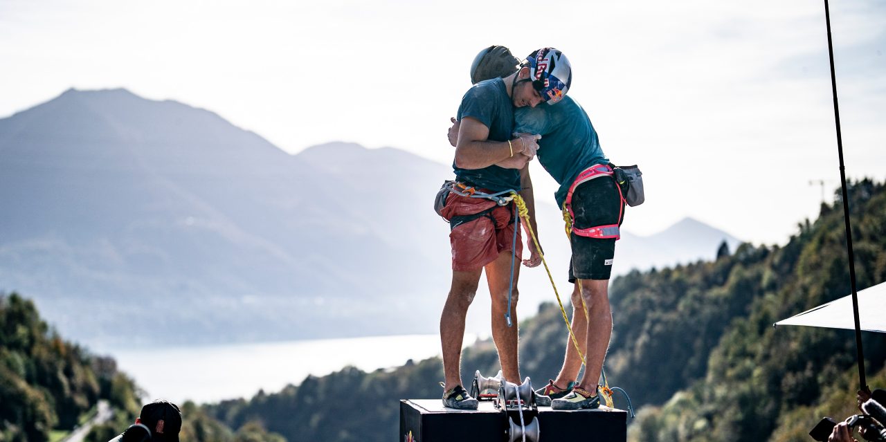 Alberto Ginés López and Luka Potočar seen during the Red Bull Dual Ascent in Verzasca, Switzerland on October 30, 2022. // Stefan Voitl / Red Bull Content Pool // SI202210290516 // Usage for editorial use only // 