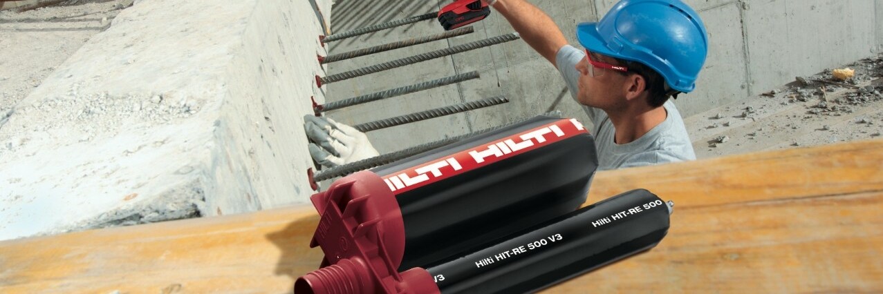 Das SafeSet-System für den Einbau von Bewehrungsanschlüssen mit HIT-RE 500 V3 Epoxidharzmörtel