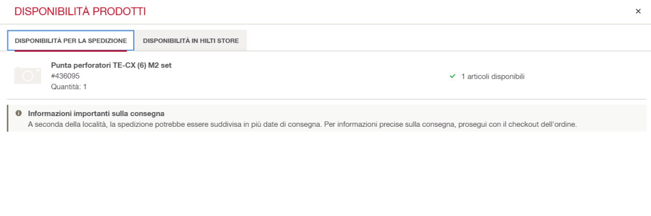 Disponibilità prodotto