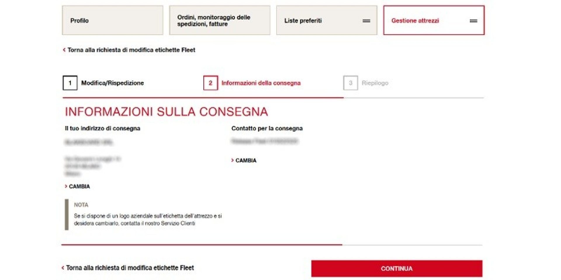 Modifica/rispedizione etichette Fleet