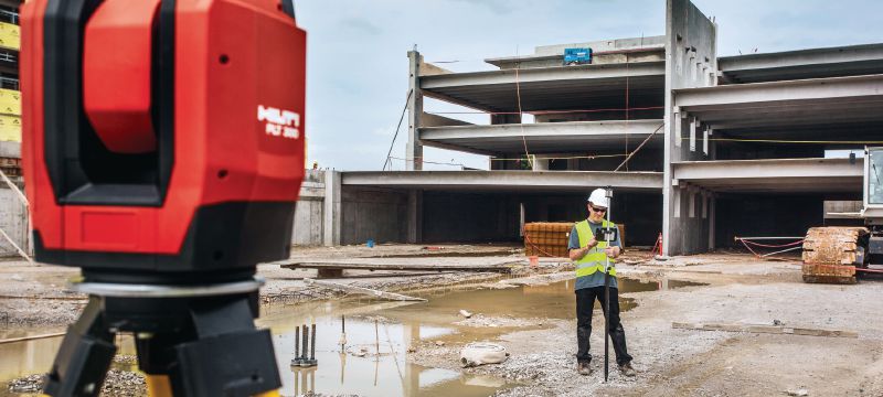 PLT 300 Einfach zu bedienendes, selbstnivellierendes Absteckgerät für 1-Mann-Bedienung mit automatischer Stationierung – maximaler Arbeitskomfort und Arbeitsfortschritt Anwendungen 1