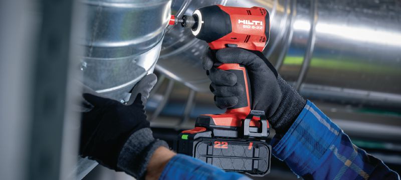 Avvitatore a impulsi a batteria SID 6-22 Avvitatore a impulsi a batteria cordless di grande potenza con motore brushless e precisa maneggevolezza per risparmiare tempo nei lavori di fissaggio ad alto volume (piattaforma a batteria Nuron) Applicazioni 1