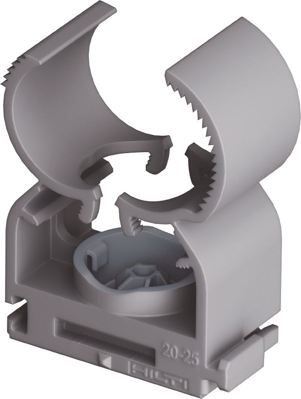 X-FC MX Multi clip Fascetta per tubi ottimizzata per chiodi a nastro e compatibile con un'ampia varietà di metodi di fissaggio, materiali di base e condotti di diverso diametro