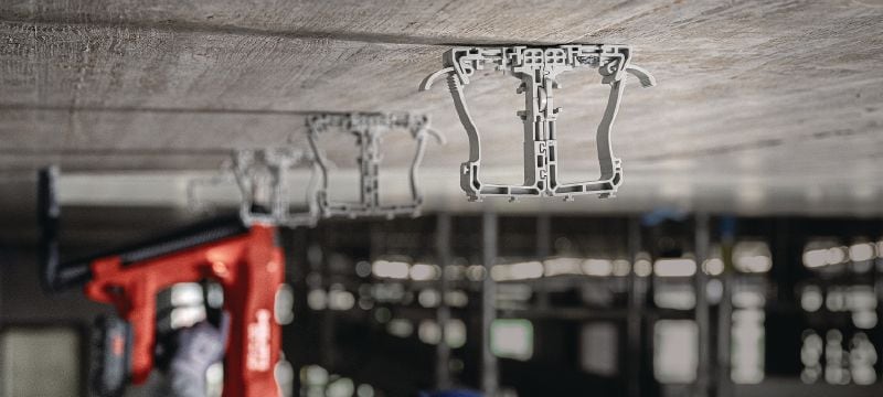 Portacavi X-ECH MX (02) Raccoglicavi in materiale plastico ottimizzato per i chiodi a nastro e compatibile con un'ampia gamma di metodi di fissaggio e materiali di base. Applicazioni 1