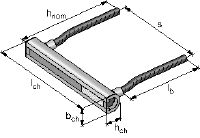 Binario HAC per faccia della lastra con ferri di ancoraggio Binari per tasselli gettati in opera in misure e lunghezze personalizzate per installazioni anteriori della soletta
