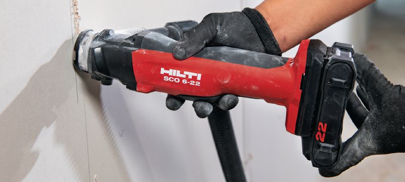 Attrezzo da taglio SCO 6-22 Attrezzo da taglio cordless e brushless per cartongesso per tagli rapidi, puliti e precisi su pannelli e lamiere sottili (piattaforma batteria Nuron) Applicazioni 1