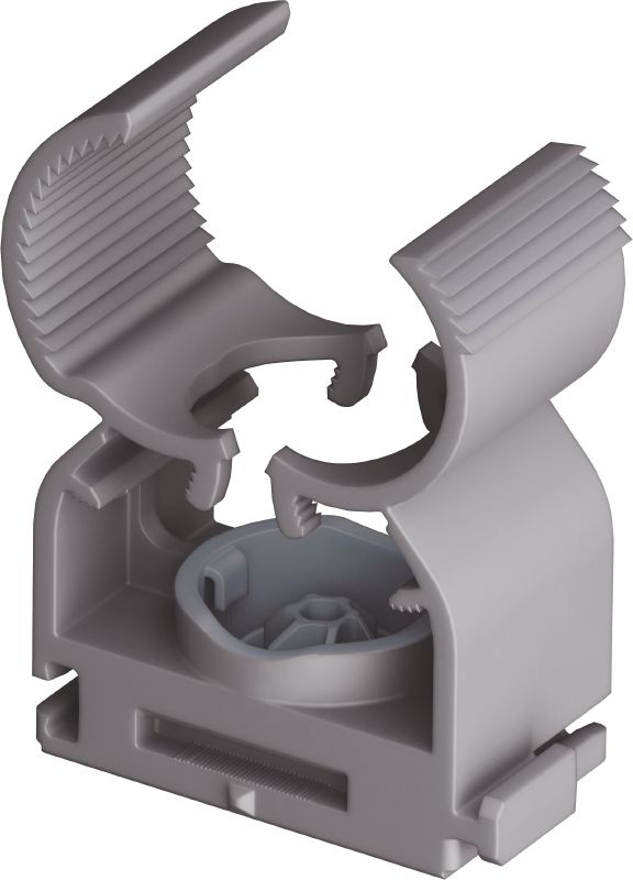 X-FC MX Multi clip Fascetta per tubi ottimizzata per chiodi a nastro e compatibile con un'ampia varietà di metodi di fissaggio, materiali di base e condotti di diverso diametro