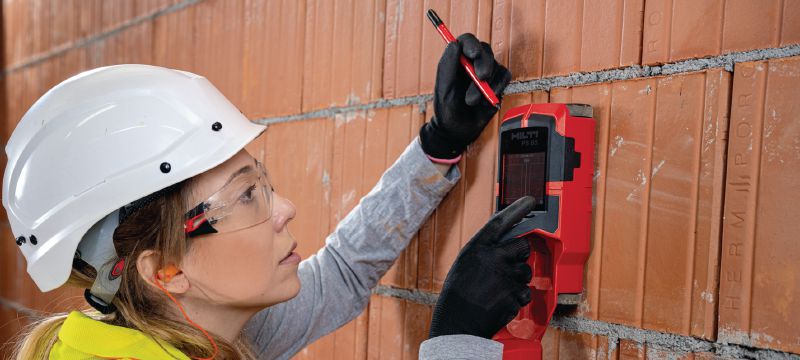 PS 85 Wandscanner Einfach zu bedienender Wandscanner und Bolzenfinder zur Vermeidung von Treffern beim Bohren oder Schneiden in der Nähe eingebetteter Objekte Anwendungen 1