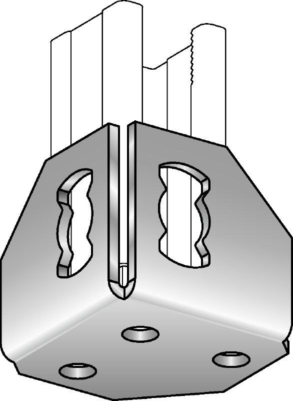 MQP-F Staffa per binario zincata a caldo (HDG) per il fissaggio angolare dei binari su diversi materiali di base