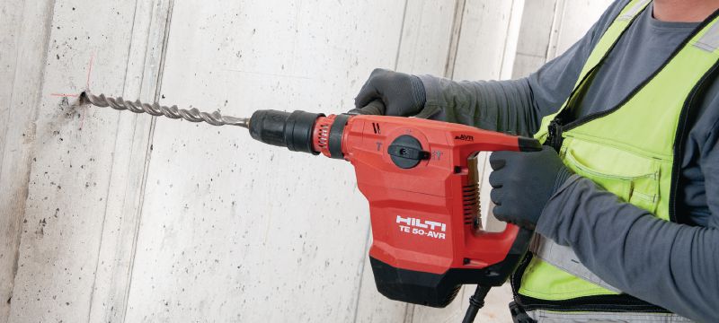 Bohrhammer TE 50-AVR Unser kompaktester SDS Max (TE-Y) Bohrhammer für mehr Komfort und Kontrolle beim Bohren und Meißeln in Beton, Stein und Mauerwerk Anwendungen 1