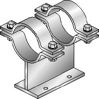 Supporti a collare MI-PS 2/1 Supporti a collare doppi zincati a caldo (HDG) per il fissaggio di tubi DN 25-300 a travi MI in applicazioni per carichi pesanti