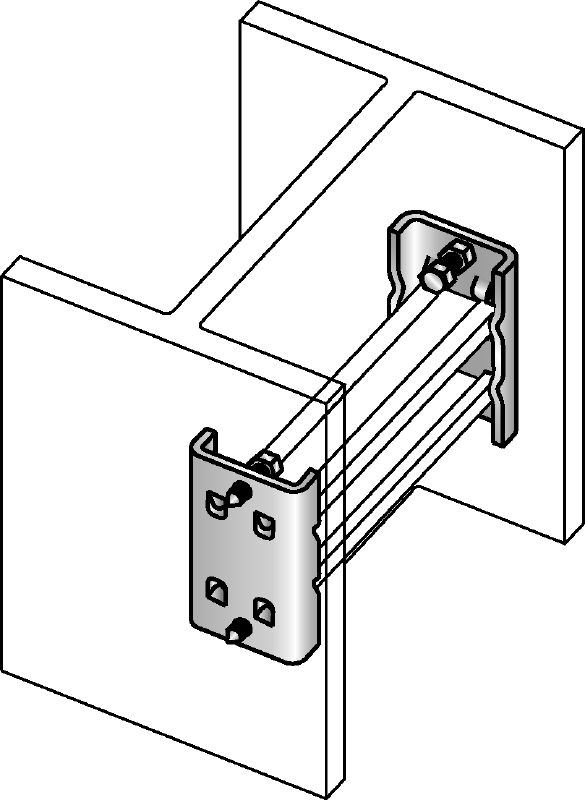 Staffa di serraggio MQT-K Morsetto per travi zincato per il collegamento di binari MQ all'interno delle flange delle travi d'acciaio