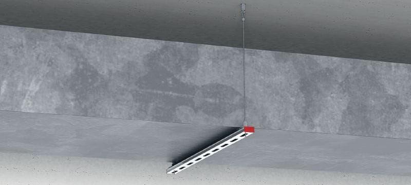 Set: MW-EB CL Schienensicherung mit Drahtseil, Ringende Drahtseil mit vormontiertem Gewindering und verstellbarer Schienensicherung zum Abhängen von Trapezstreben an Beton und Stahl Anwendungen 1