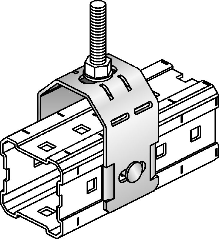 MIC-TRC Verbinder (doppelt) Feuerverzinkter Verbinder zur Befestigung von Gewindestangen M12 (1/2) und M20 (3/4) an MI Montageträgern Anwendungen 1