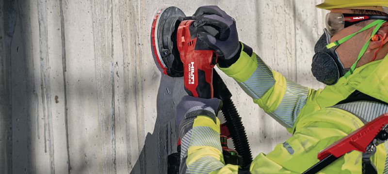 DGH 130-22 Smerigliatrice cordless per calcestruzzo Smerigliatrice cordless per calcestruzzo con motore brushless per la levigatura di giunti in calcestruzzo e la finitura di superfici (piattaforma batteria Nuron) Applicazioni 1