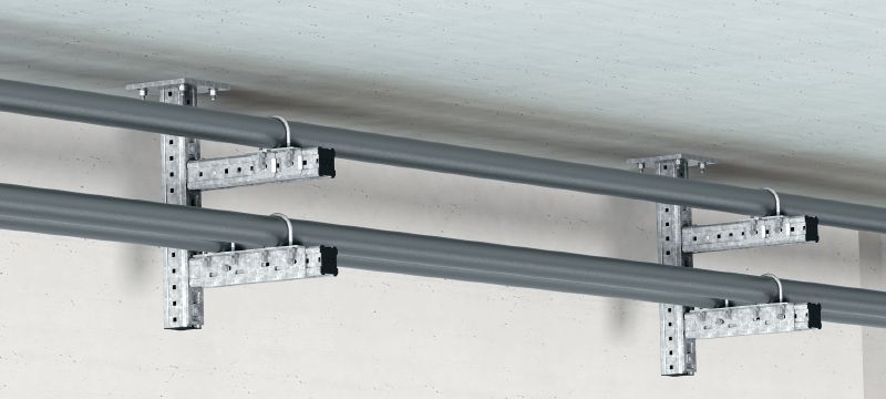 Verbinder MIC-UB Feuerverzinkter Verbinder zur Befestigung von Bügelschrauben an MI Montageträgern mit höherer Justierbarkeit Anwendungen 1