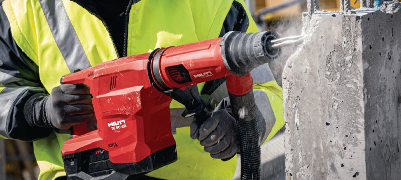 Akku-Bohrhammer TE 60-22 SDS Max (TE-Y) Akku-Bohrhammer mit aktiver Vibrationsreduktion und elektronischer Schnellabschaltung für schwere Bohr- und Meißelarbeiten in Beton (kabellose Nuron-Geräteplattform) Anwendungen 1