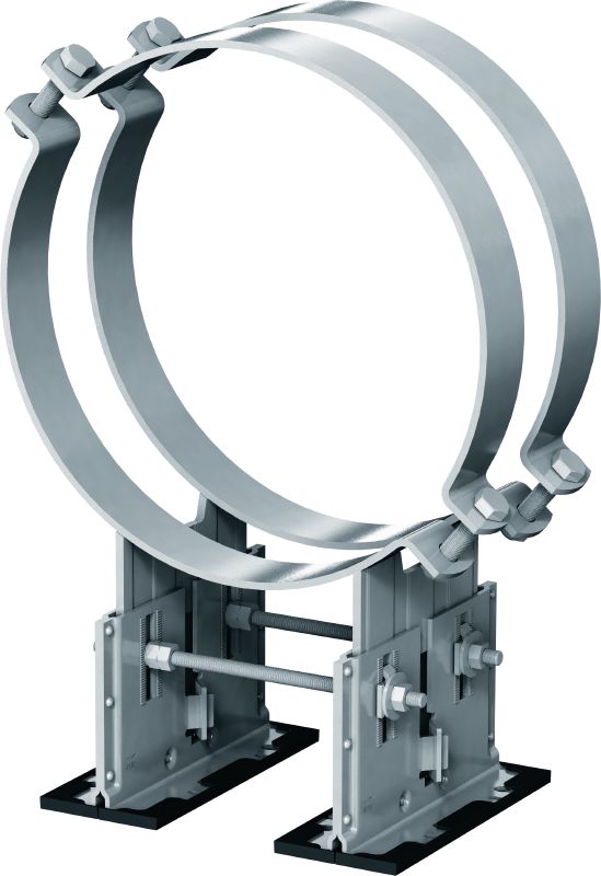 Supporto a collare MP-PS 4-2 Supporti a collare quadrupli regolabili con rivestimento per esterni, per il fissaggio di tubi di diametro 217-610 mm (da 8 a 24) a vari materiali di base in ambienti moderatamente corrosivi