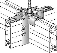 Collegamento a croce MQI-K Collegamento a croce zincato per montaggio a croce di binari con un collegamento M12 integrato per possibilità di regolazione dell'altezza