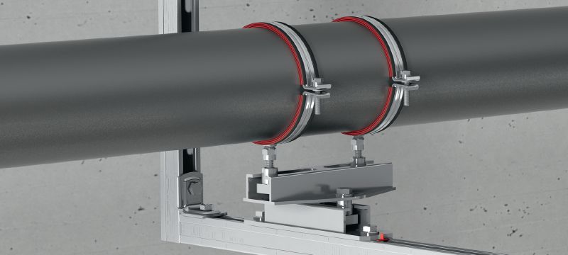 Slitta a rulli a incrocio MRG-UK D6 (doppia connessione) Slitta a rulli a incrocio, doppia connessione, zincata a caldo (HDG) di alta qualità per applicazioni per impianti di refrigerazione e di riscaldamento per carichi pesanti Applicazioni 1