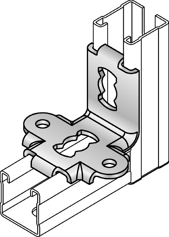 Angolare antisismico MQS-W Collegamento zincato per binario per l'utilizzo con rinforzi trapezoidali per binari in applicazioni antisismiche